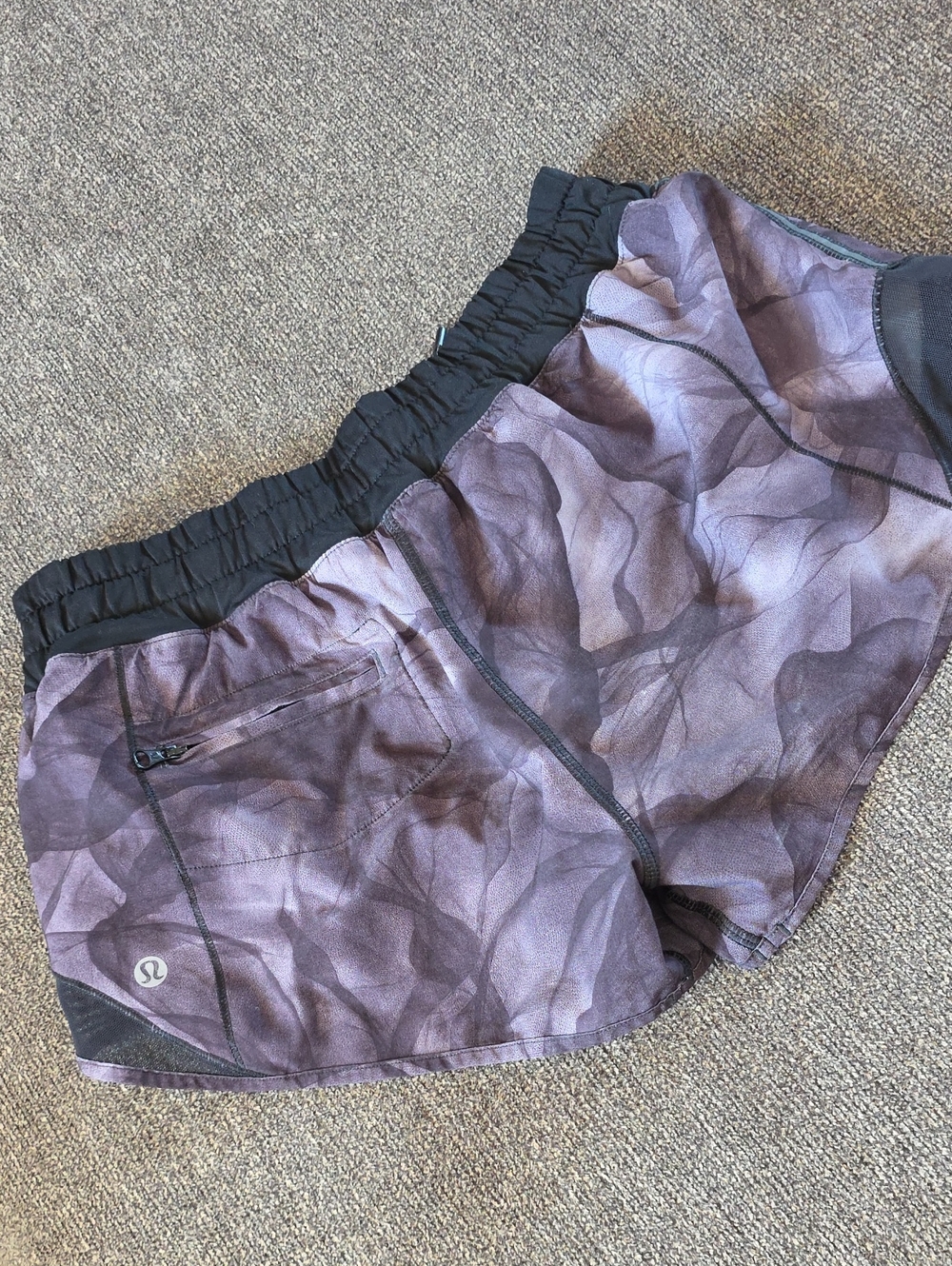 Lululemon Hotty Hot Shorts Purple Patterned Athletic Shorts with Black Waistband